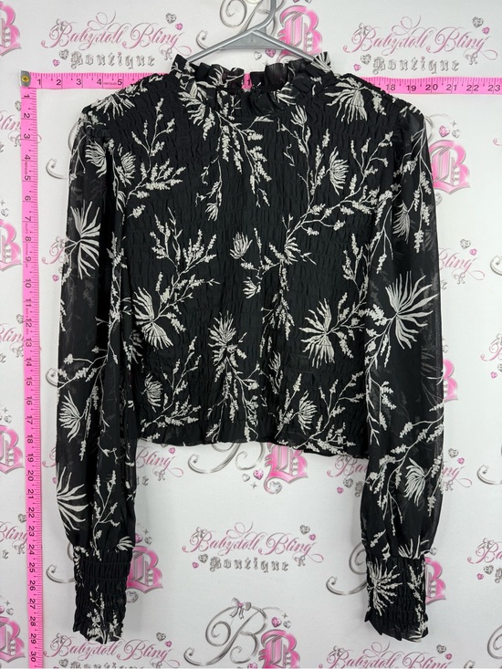 Dynamite Tops - Dynamite blouse shirt smocked Black Floral Smocked Long-Sleeve Blouse